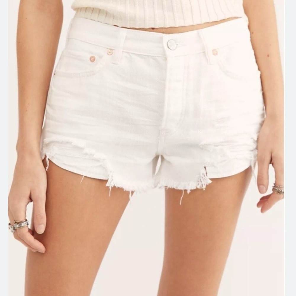 Free People Loving Good Vibrations Cutoffs Denim Shorts Distressed White